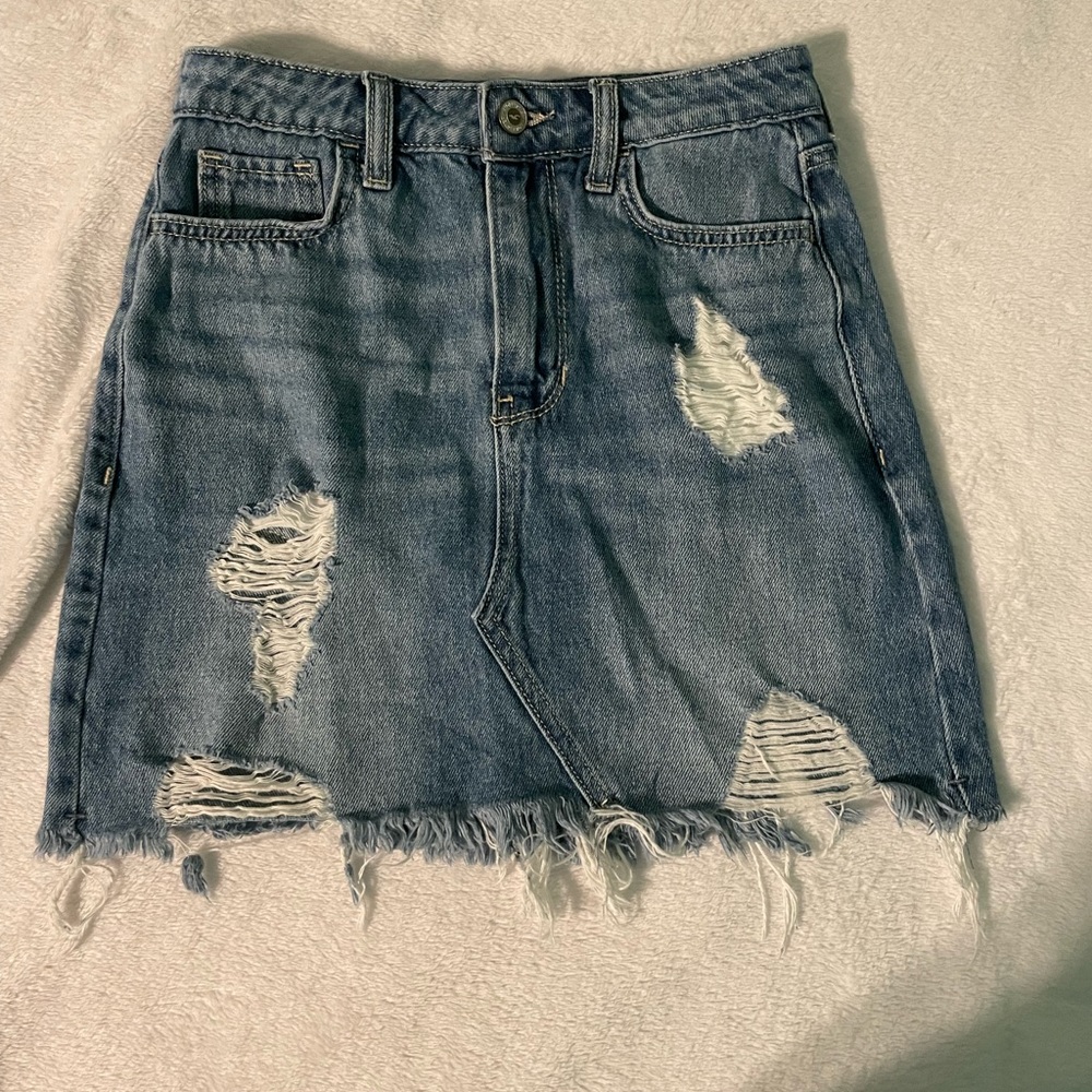 Hollister denim ripped skirt